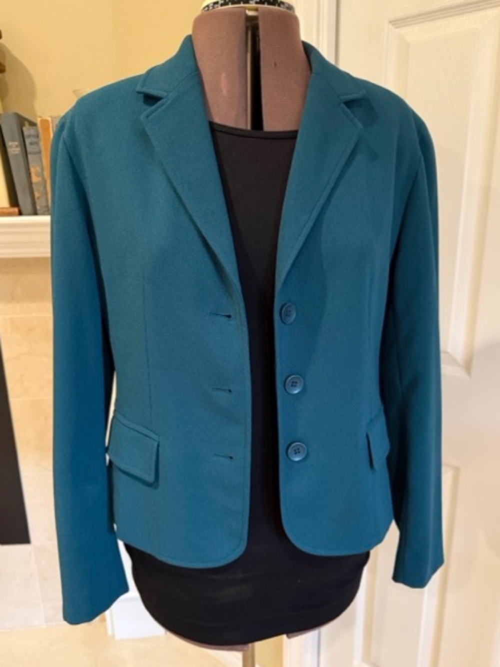 Coldwater Creek Teal Tailored Blazer Jacket Petite 10 Stretch
